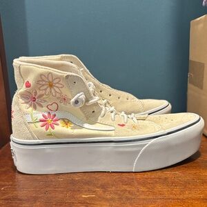 Vans Cream Floral High-Top Sneakers